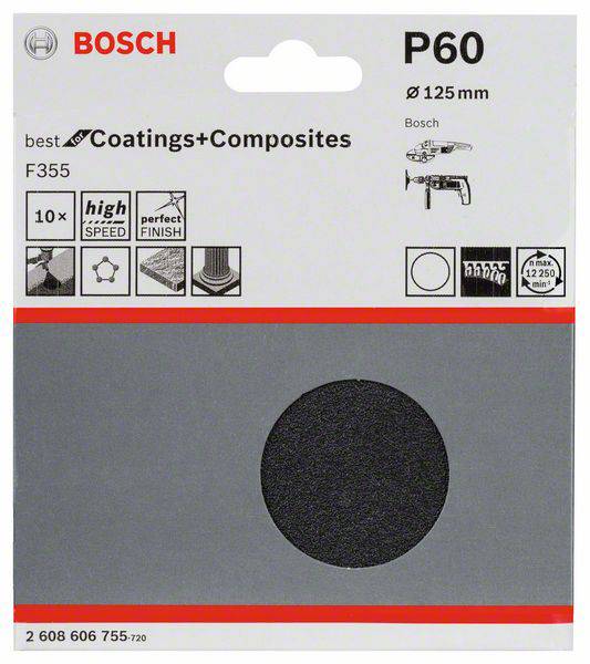 Bosch Accessories 2608606755 Schleifpapier für Schleifteller ungelocht Körnung (num) 60 (Ø) 125mm 10St.