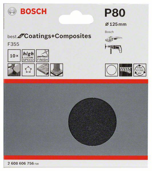 Bosch Accessories 2608606756 Schleifpapier für Schleifteller ungelocht Körnung (num) 80 (Ø) 125mm 10St.
