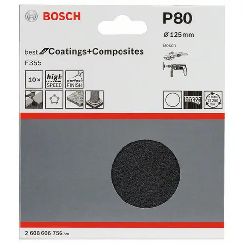 Bosch Accessories 2608606756 Schleifpapier für Schleifteller ungelocht Körnung (num) 80 (Ø) 125mm 10St. Bosch Accessories 2608606756 Schleifpapier für Schleifteller ungelocht Körnung (num) 80 (Ø) 125mm 10St.