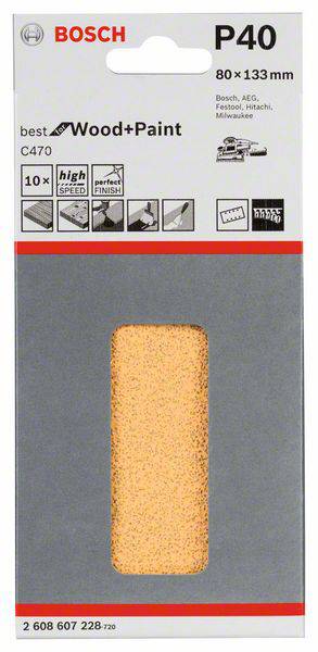 Bosch Accessories Best for Wood 2608607228 Schwingschleifpapier mit Klett, gelocht Körnung 40  (L x B) 133 mm x 80 mm 10 St.