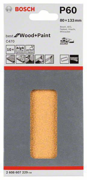 Bosch Accessories Best for Wood 2608607229 Schwingschleifpapier mit Klett, gelocht Körnung 60  (L x B) 133 mm x 80 mm 10 St.