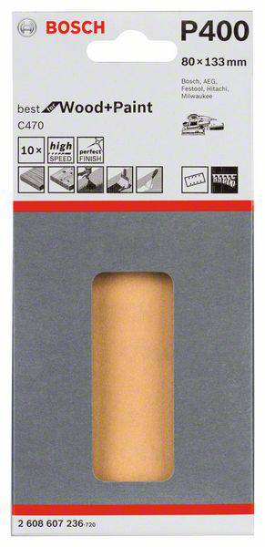 Bosch Accessories Best for Wood 2608607236 Schwingschleifpapier mit Klett, gelocht Körnung 400  (L x B) 133 mm x 80 mm 10 St.