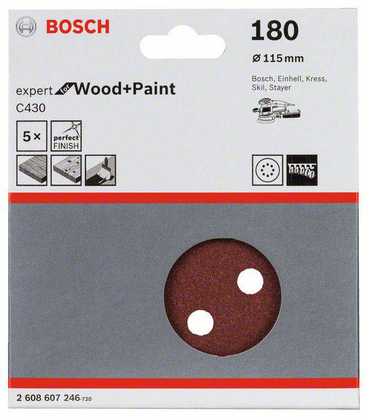 Bosch Accessories 2608607246 Exzenterschleifpapier mit Klett, gelocht Körnung (num) 180 (Ø) 115mm 5St.
