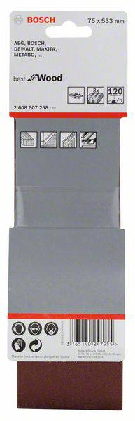 Bosch Accessories 2608607258 Schleifband Körnung (num) 120 (L x B) 533mm x 75mm 3St.