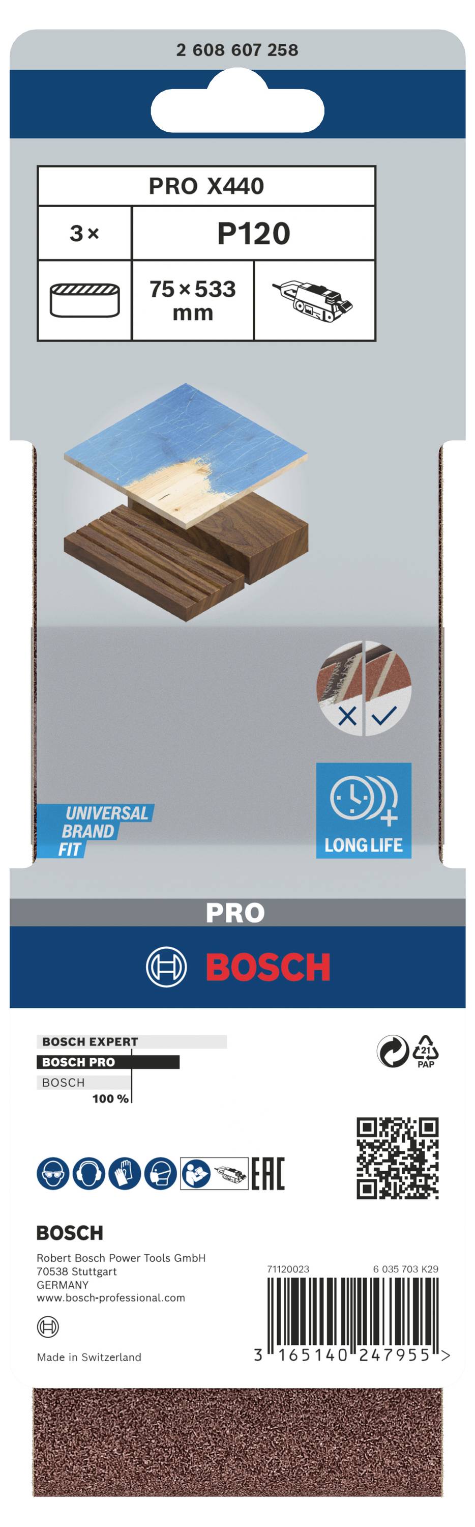 Bosch Accessories 2608607258 Schleifband Körnung (num) 120 (L x B) 533mm x 75mm 3St.