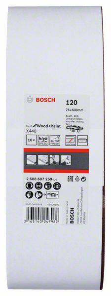 Bosch Accessories 2608607259 Schleifband Körnung (num) 120 (L x B) 533mm x 75mm 10St.