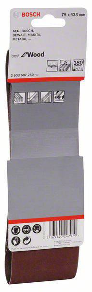 Bosch Accessories 2608607260 Schleifband Körnung (num) 180 (L x B) 533mm x 75mm 3St.