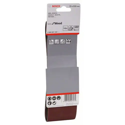 Bosch Accessories 2608607260 Schleifband Körnung (num) 180 (L x B) 533mm x 75mm 3St. Bosch Accessories 2608607260 Schleifband Körnung (num) 180 (L x B) 533mm x 75mm 3St.