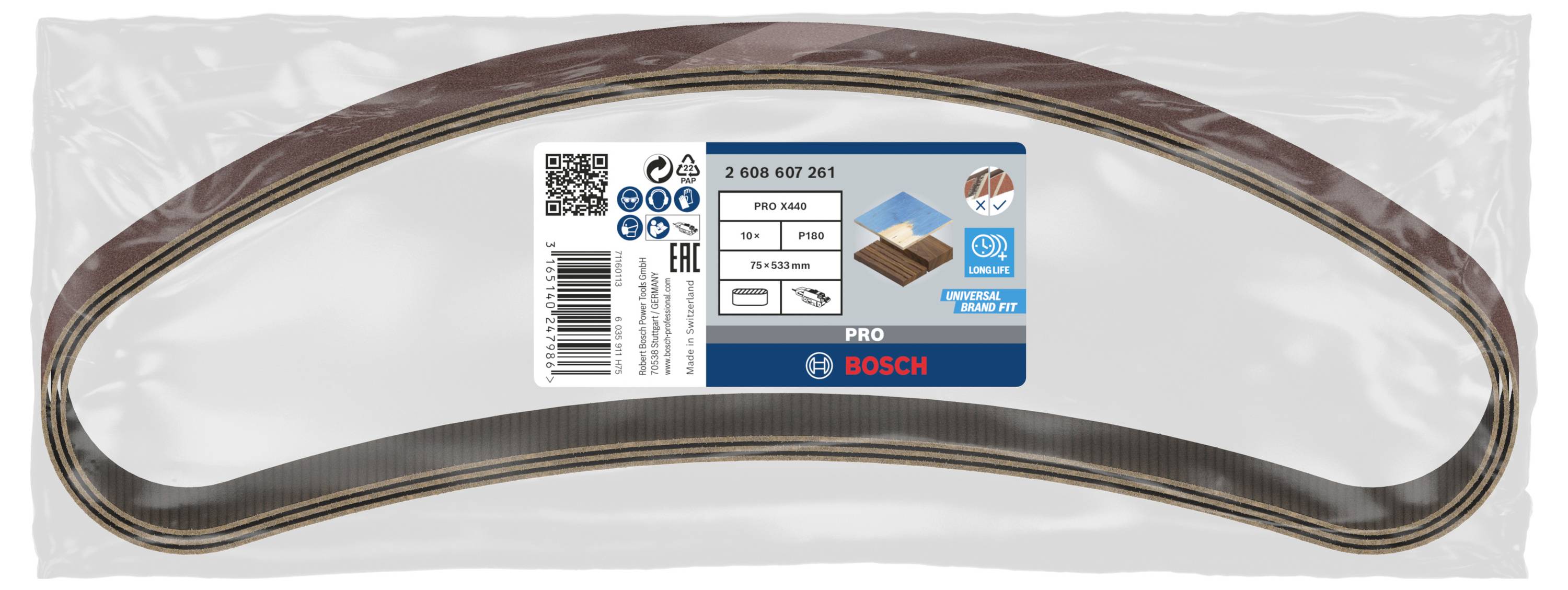 Bosch Accessories 2608607261 Schleifband Körnung (num) 180 (L x B) 533mm x 75mm 10St.