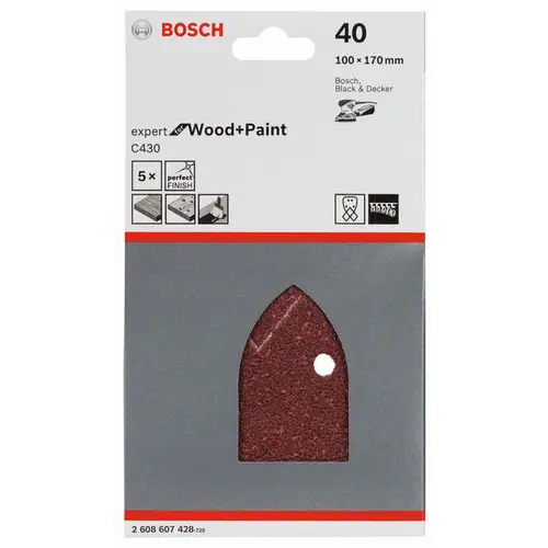 Bosch Accessories 2608607428 Multischleifpapier mit Klett, gelocht Körnung (num) 40 (L x B) 230mm x 125mm 5St. Bosch Accessories 2608607428 Multischleifpapier mit Klett, gelocht Körnung (num) 40 (L x B) 230mm x 125mm 5St.