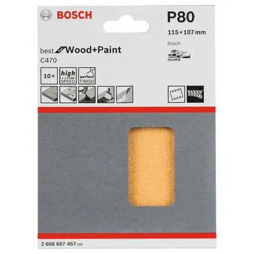 Bosch Accessories Best for Wood 2608607457 Schwingschleifpapier mit Klett, gelocht Körnung num 80 (L x B) 107mm x 115mm 10St. Bosch Accessories Best for Wood 2608607457 Schwingschleifpapier mit Klett, gelocht Körnung num 80 (L x B) 107mm x 115mm 10St.