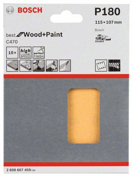 Bosch Accessories Best for Wood 2608607459 Schwingschleifpapier mit Klett, gelocht Körnung num 180 (L x B) 107mm x 115mm 10St.