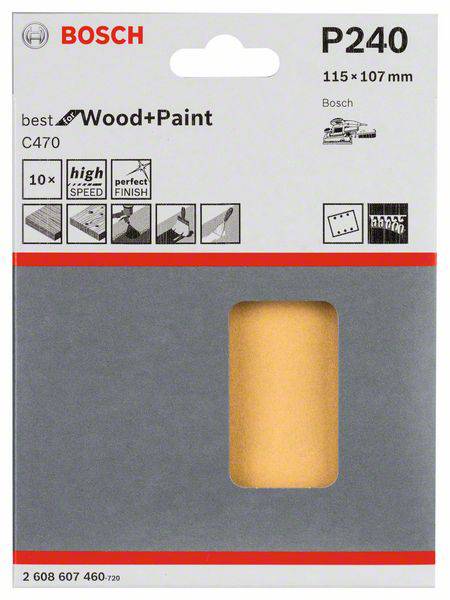Bosch Accessories Best for Wood 2608607460 Schwingschleifpapier mit Klett, gelocht Körnung num 240 (L x B) 107mm x 115mm 10St.