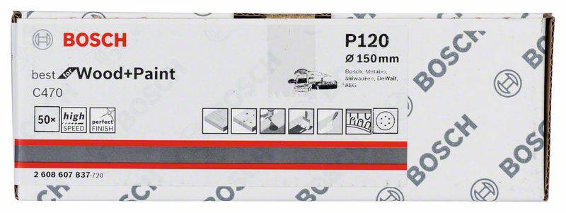 Bosch Accessories 2608607837 Exzenterschleifpapier mit Klett, gelocht Körnung num 120 (Ø) 150mm 50St.