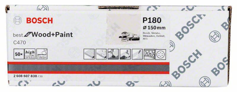 Bosch Accessories 2608607838 Exzenterschleifpapier mit Klett, gelocht Körnung num 180 (Ø) 150mm 50St.