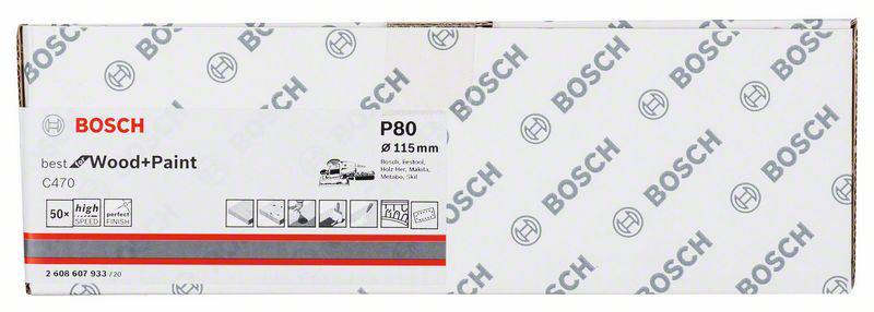 Bosch Accessories  2608607933 Schwingschleifpapier mit Klett, gelocht Körnung 80  (L x B) 230 mm x 115 mm 50 St.