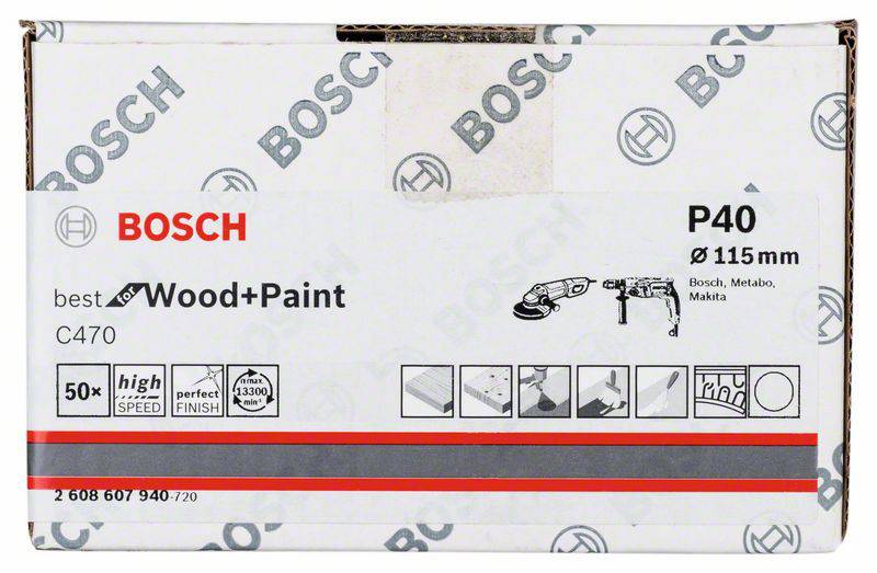 Bosch Accessories 2608607940 Schleifpapier für Schleifteller ungelocht Körnung 40 (Ø) 115mm 50St.