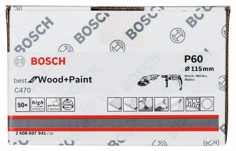 Bosch Accessories 2608607941 Schleifpapier für Schleifteller ungelocht Körnung 60 (Ø) 115mm 50St.