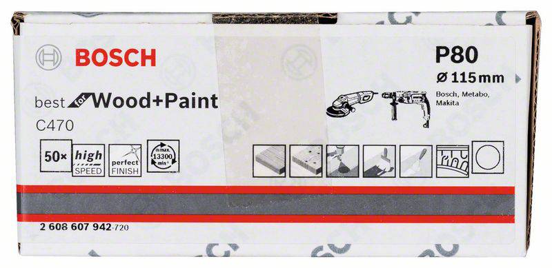 Bosch Accessories 2608607942 Schleifpapier für Schleifteller ungelocht Körnung 80 (Ø) 115mm 50St.