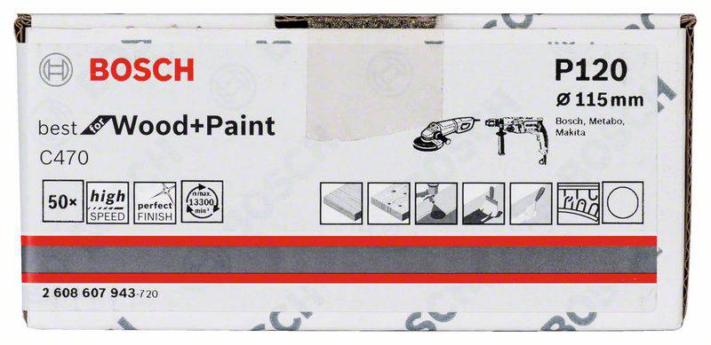 Bosch Accessories 2608607943 Schleifpapier für Schleifteller ungelocht Körnung 120 (Ø) 115mm 50St.