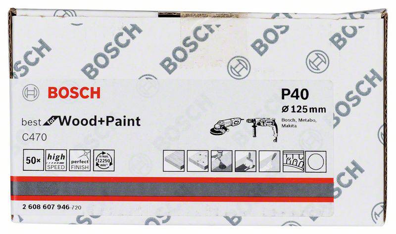 Bosch Accessories 2608607946 Schleifpapier für Schleifteller ungelocht Körnung num 40 (Ø) 125mm 50St.