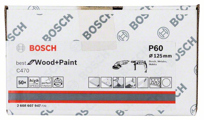 Bosch Accessories 2608607947 Schleifpapier für Schleifteller ungelocht Körnung num 60 (Ø) 125mm 50St.