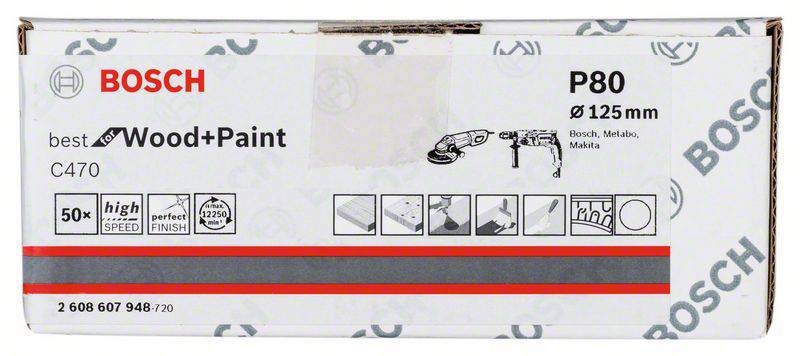 Bosch Accessories 2608607948 Schleifpapier für Schleifteller ungelocht Körnung num 80 (Ø) 125mm 50St.