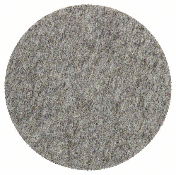 Grau melierter, runder Filzstoff, vermutlich zur Verwendung als Untersetzer oder Tischschutz.
