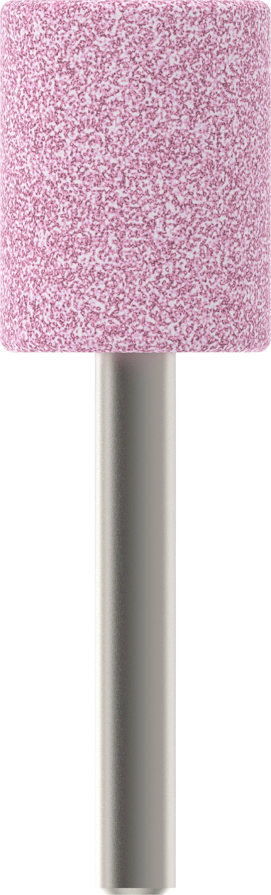 Abgebildet ist ein rosa Schleifaufsatz mit Metallstiel, typisch verwendet für Nagelpflege oder präzises Schleifen in handwerklichen Anwendungen.