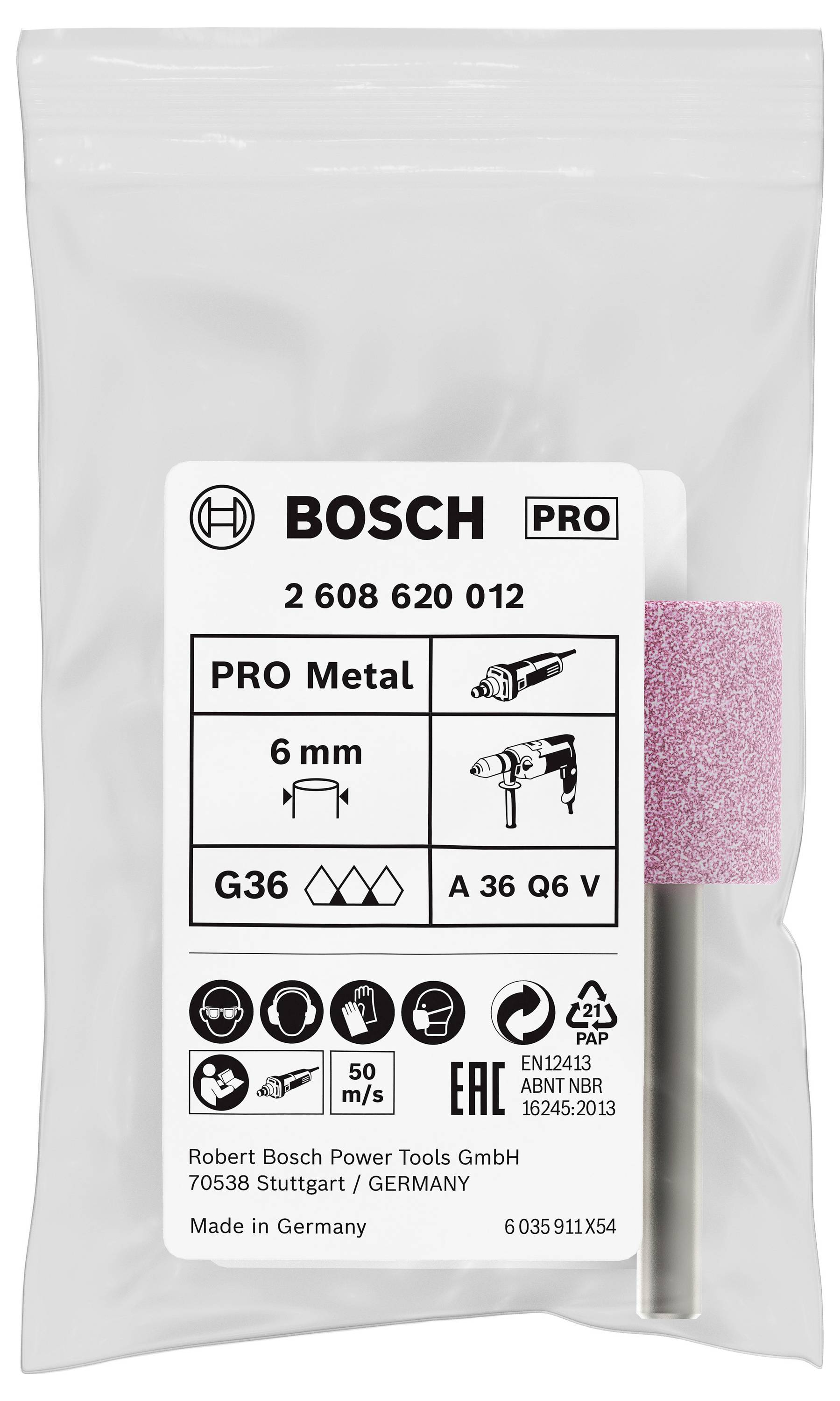 Bosch Accessories 2608620012 Schleifstift, zylindrisch, hart 6 mm, 60, 20 mm, 26mm Durchmesser 20mm