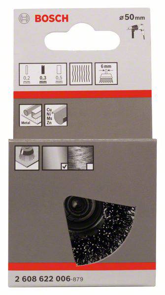 Bosch Accessories Topfbürste, Stahl, gewellter Draht, 50 mm, 0,3 mm, 4500 U/ min Schaft-Ø 6mm 2608622006