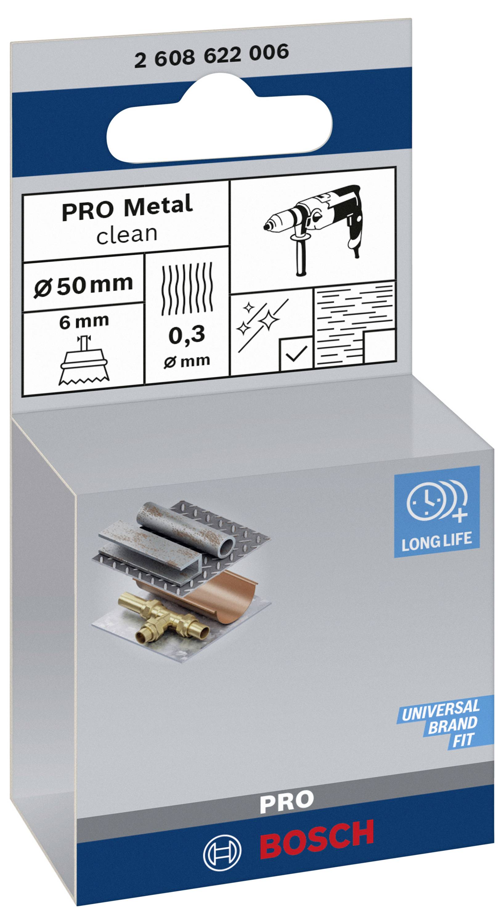 Bosch Accessories Topfbürste, Stahl, gewellter Draht, 50 mm, 0,3 mm, 4500 U/ min Schaft-Ø 6 mm 2608622006 1 St.