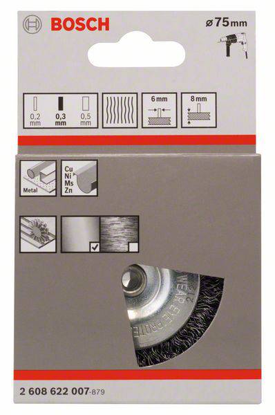 Bosch Accessories Scheibenbürste, gewellt, 75 mm, 0,3 mm, 8 mm, 4500 U/min Schaft-Ø 6 mm 2608622007 1 St.