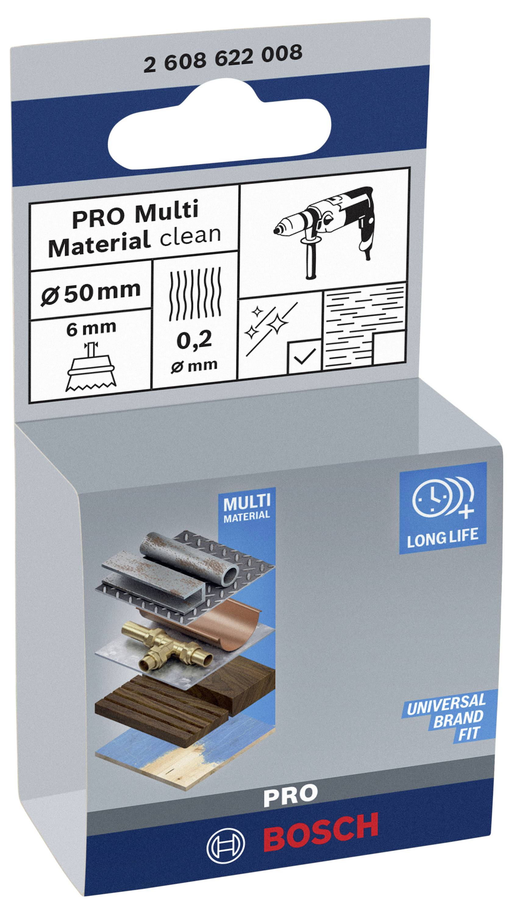 Bosch Accessories Topfbürste, vermessingt, gewellter Stahldraht, 50 mm, 0,2 mm, 4500 U/ min Schaft-Ø 6mm 2608622008 1St.