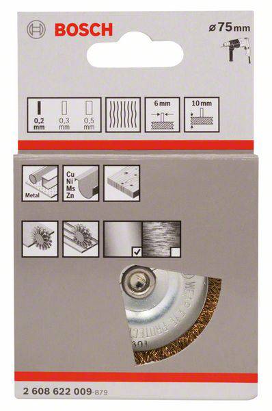 Bosch Accessories Scheibenbürste, gewellt, vermessingt, 75 mm, 0,2 mm, 10 mm, 4500 U/ min 2608622009 1 St.