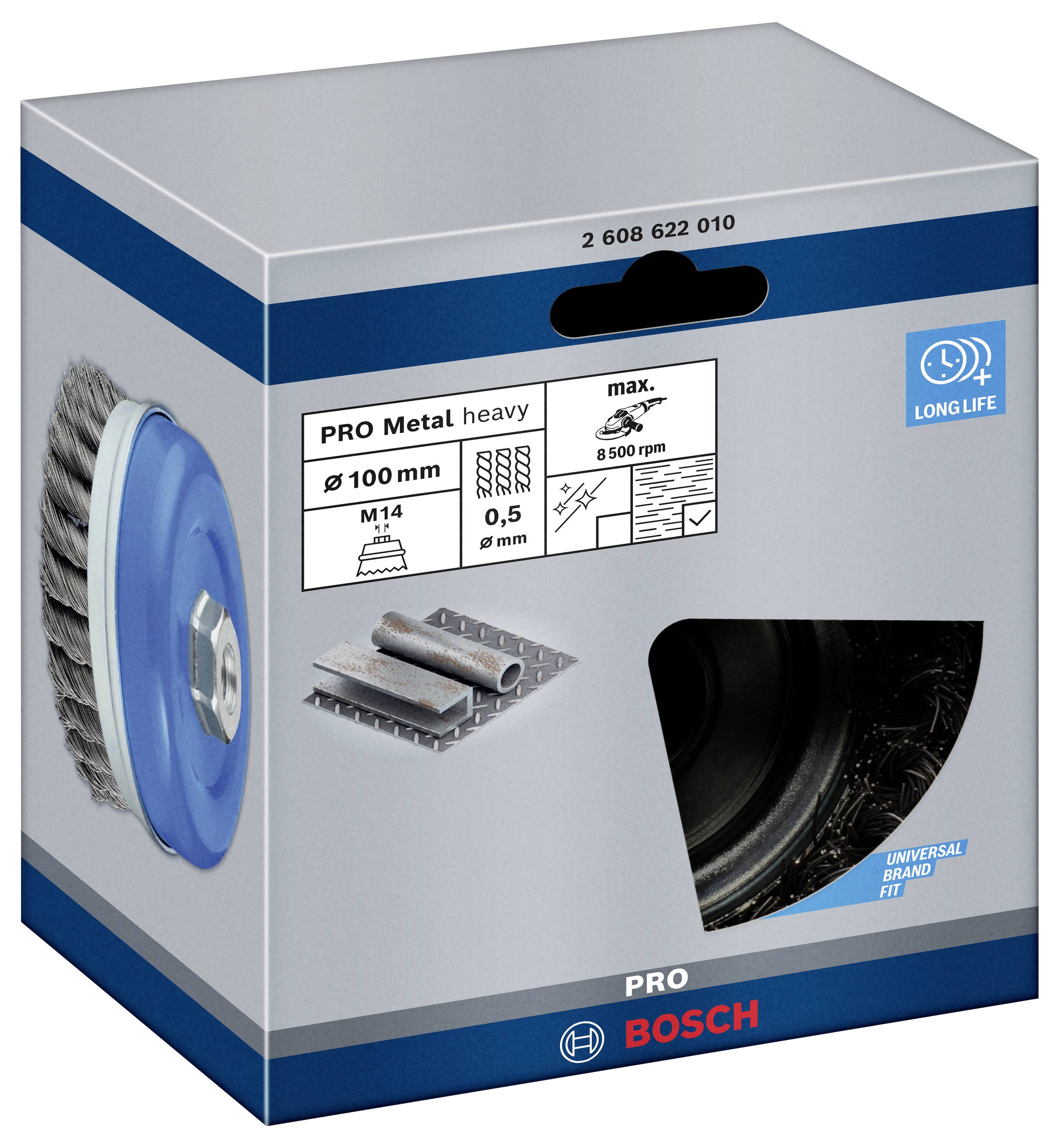 Bosch Accessories Topfbürste, Stahl, gezopfter Draht, 100 mm, 0,5 mm, 8500 U/ min, M 14 2608622010 1St.