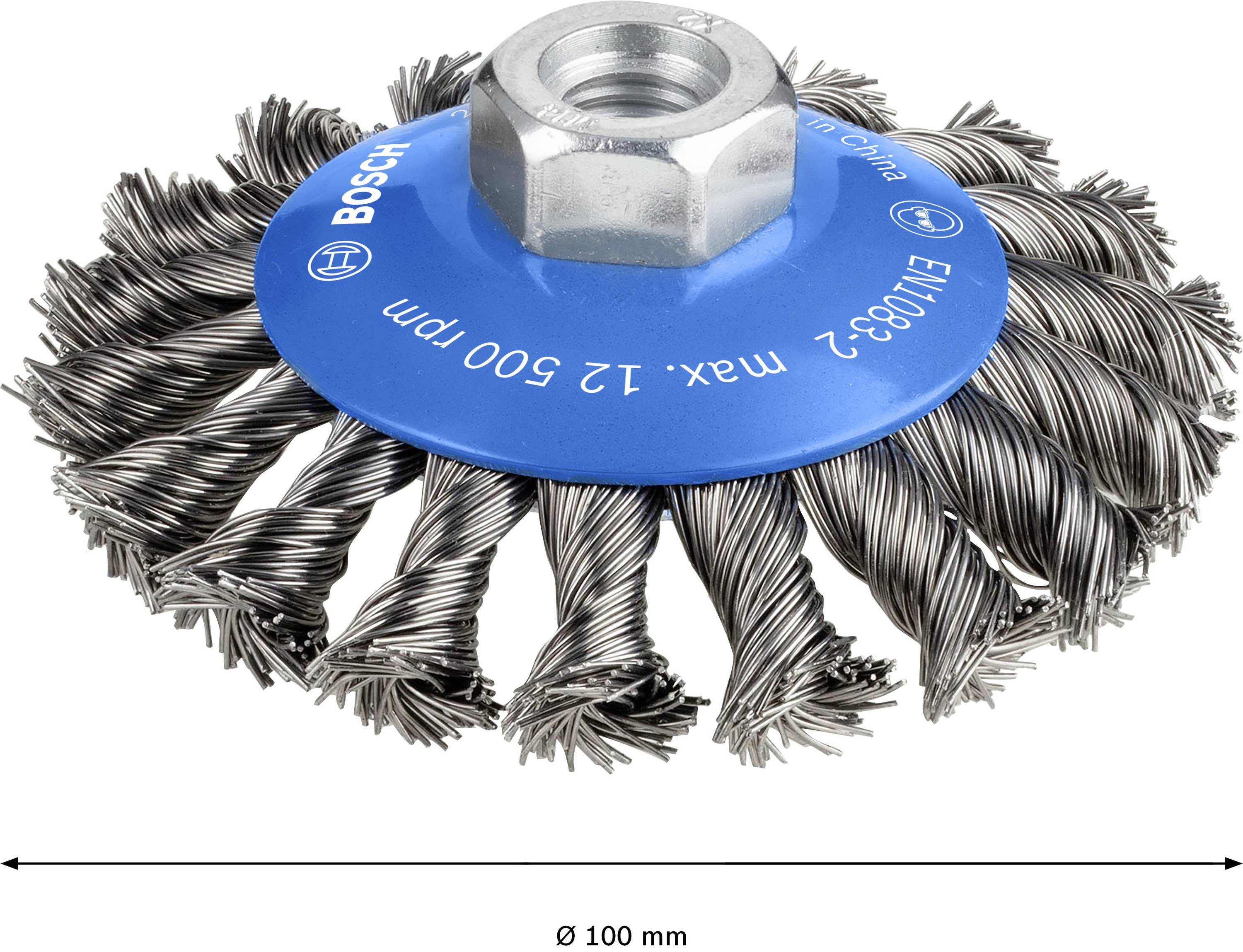 Bosch Accessories Kegelbürste Heavy for Metal, gezopft, 100 mm, 0,5 mm, 12500 U/min, M14 2608622011 Durchmesser 100mm