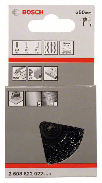Bosch Accessories Topfbürste, Stahl, gewellter Draht, 50 mm, 0,2 mm, 4500 U/ min Schaft-Ø 6 mm 2608622022 1 St.
