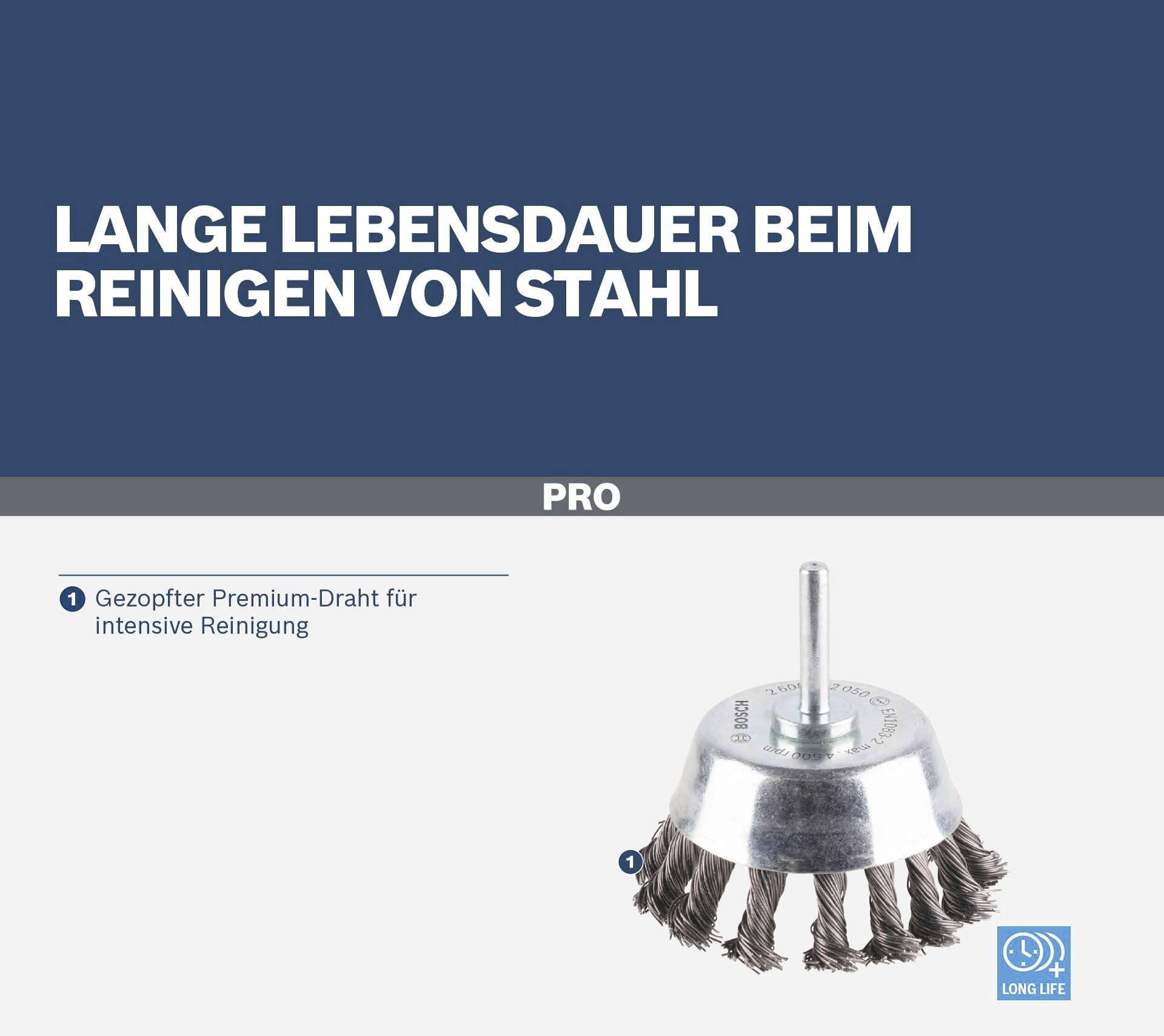 Bosch Accessories Topfbürste, Stahl, gezopfter Draht, 65 mm, 0,5 mm, 4500 U/ min Schaft-Ø 6 mm 2608622050 1 St.