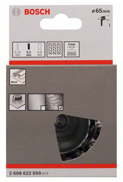 Bosch Accessories Topfbürste, Stahl, gezopfter Draht, 65 mm, 0,5 mm, 4500 U/ min Schaft-Ø 6 mm 2608622050 1 St.