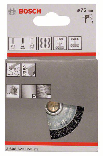 Bosch Accessories Scheibenbürste, gewellt, 75 mm, 0,3 mm, 16 mm, 4500 U/min Schaft-Ø 6 mm 2608622053 1 St.