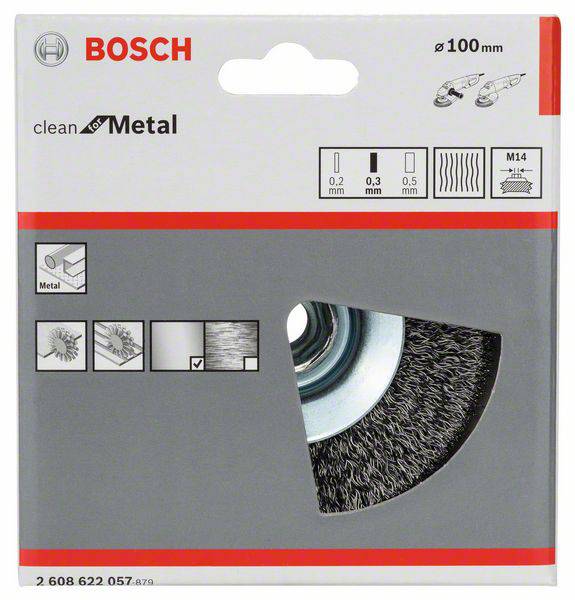 Bosch Accessories Kegelbürste Clean for Metal, gewellt, 100 mm, 0,3 mm, 12500 U/min, M14 2608622057 1 St.
