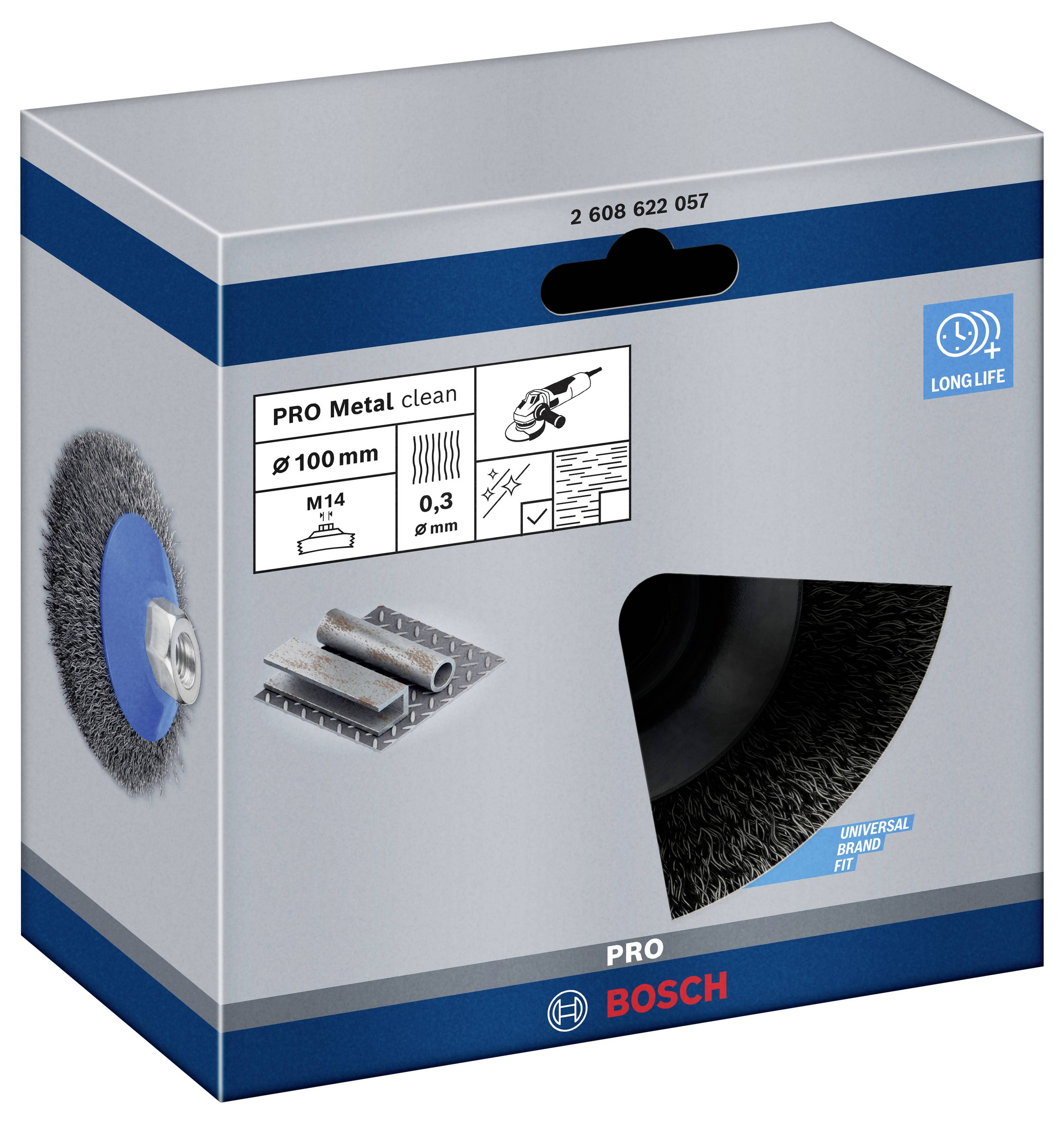 Bosch Accessories Kegelbürste Clean for Metal, gewellt, 100 mm, 0,3 mm, 12500 U/min, M14 2608622057 1St.