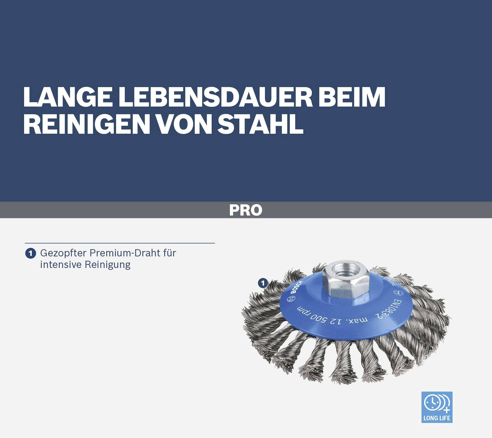 Bosch Accessories Kegelbürste Heavy for Metal, gezopft, 115 mm, 0,5 mm, 12500 U/min, M14 2608622058 1St.