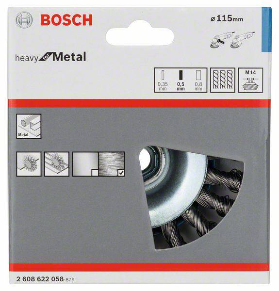 Bosch Accessories Kegelbürste Heavy for Metal, gezopft, 115 mm, 0,5 mm, 12500 U/min, M14 2608622058 1St.