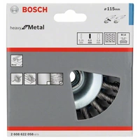 Bosch Accessories Kegelbürste Heavy for Metal, gezopft, 115 mm, 0,5 mm, 12500 U/min, M14 2608622058 1St. Bosch Accessories Kegelbürste Heavy for Metal, gezopft, 115 mm, 0,5 mm, 12500 U/min, M14 2608622058 1St.
