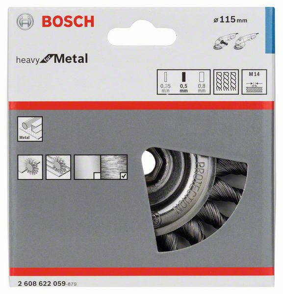 Bosch Accessories Scheibenbürste, gezopft, 115 mm, 0,5 mm, 12 mm, 12500 U/min, M14 2608622059 1 St.