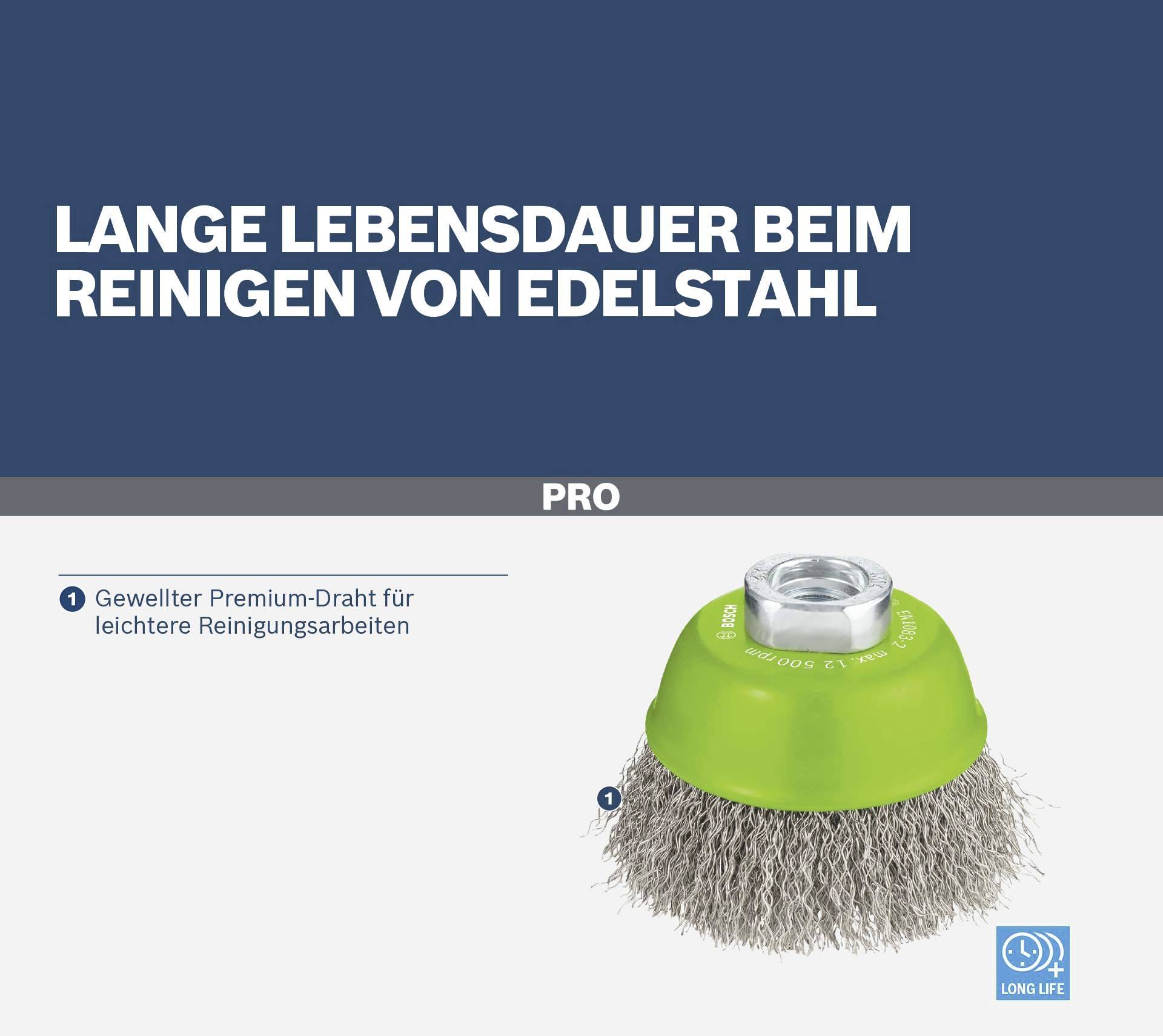 Bosch Accessories Topfbürste, Edelstahl, gewellter Draht, 65 mm, 0,3 mm, 12500 U/ min, M 14 2608622061 1St.