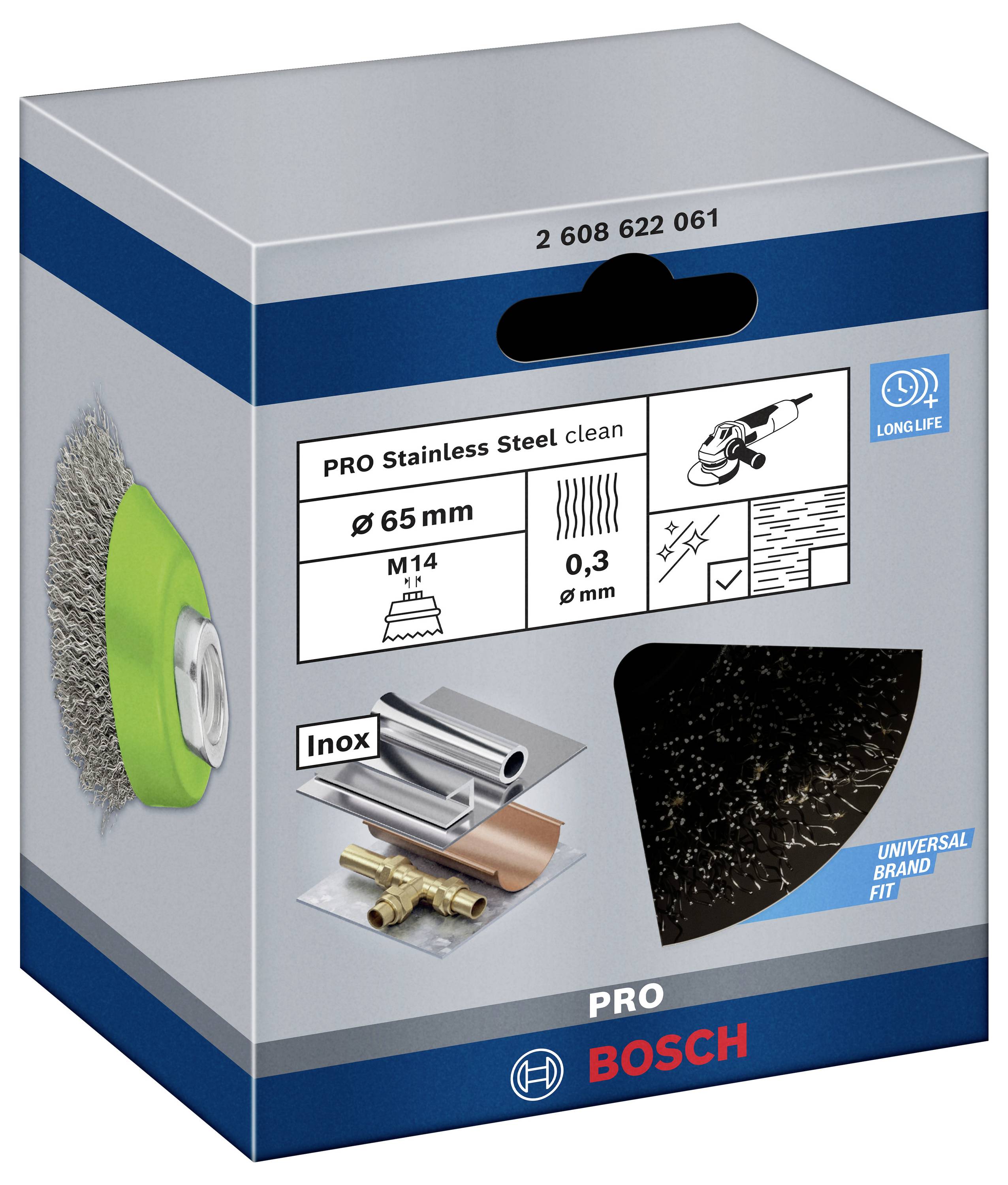 Bosch Accessories Topfbürste, Edelstahl, gewellter Draht, 65 mm, 0,3 mm, 12500 U/ min, M 14 2608622061 1St.