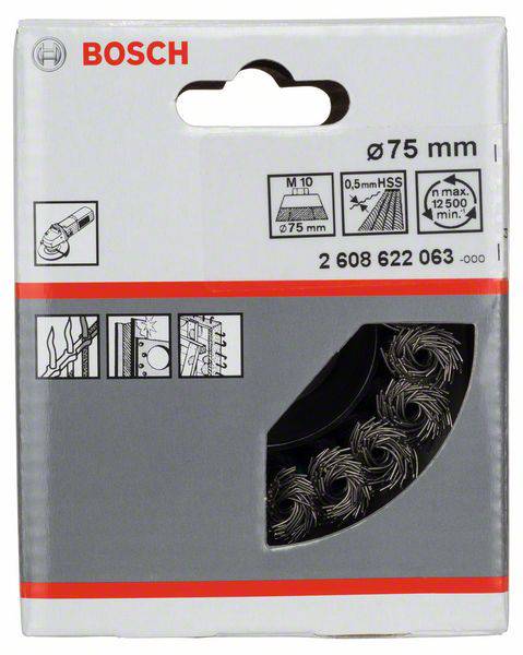 Bosch Accessories Topfbürste, Stahl, gezopfter Draht, 75 mm, 0,5 mm, 12500 U/ min, M 10 2608622063 1St.